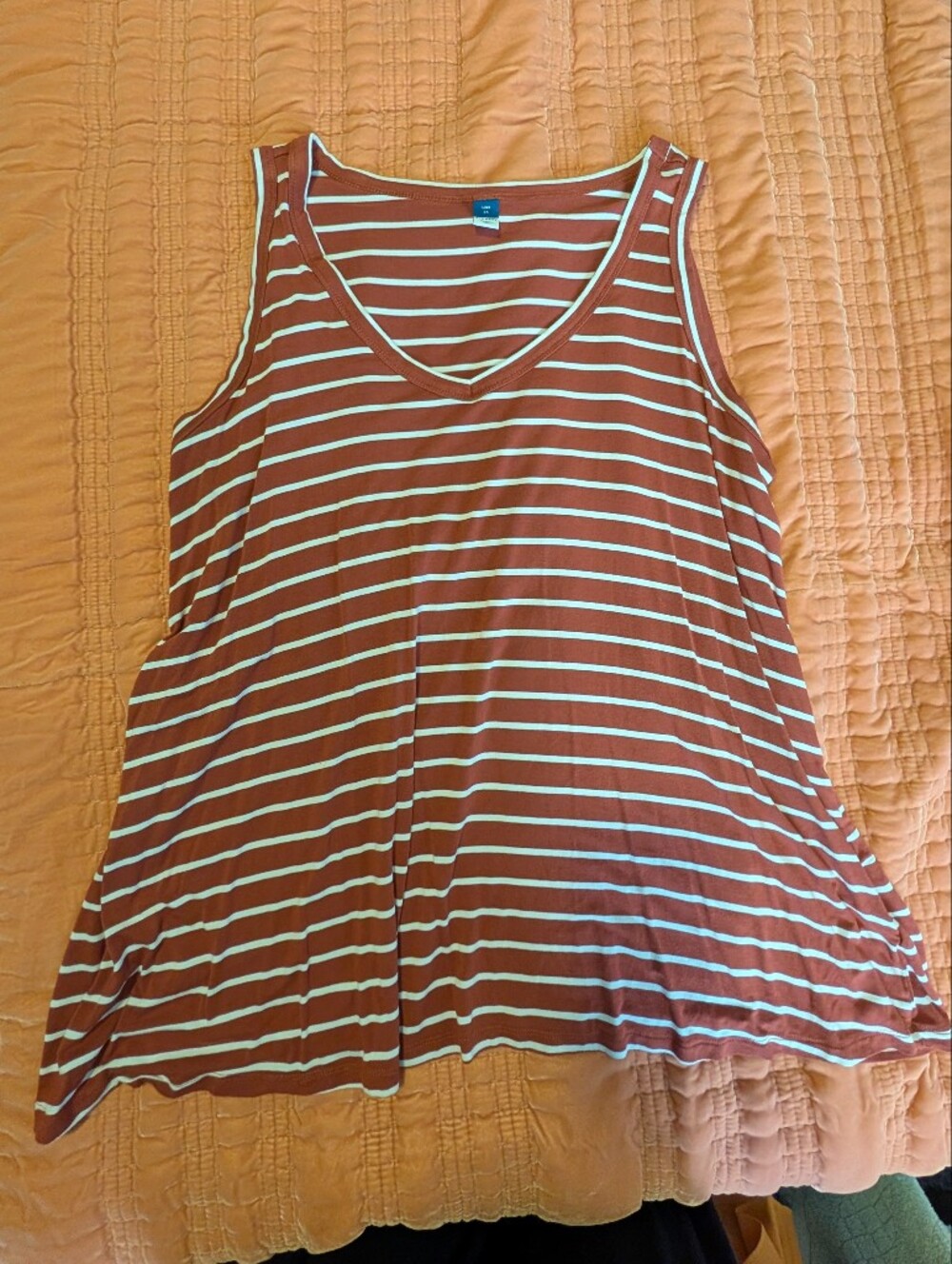 Women's Striped Rust and Ivory V-Neck Tank Top